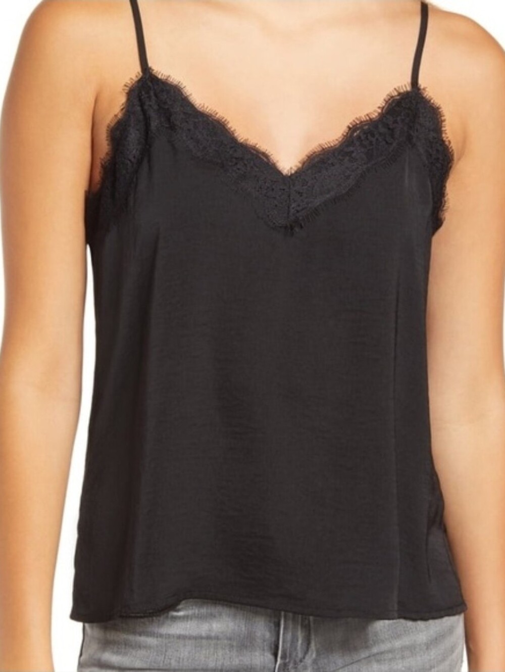 Nordstrom BP Black Lace Trim detail tank top camisole Adjustable straps Size M